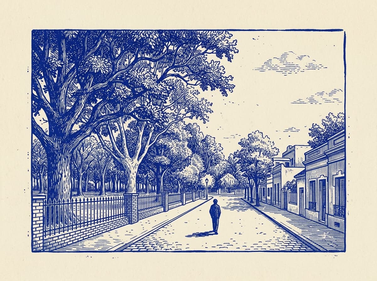 Agronomia, ilustración grabada en azul cobalto sobre papel crema