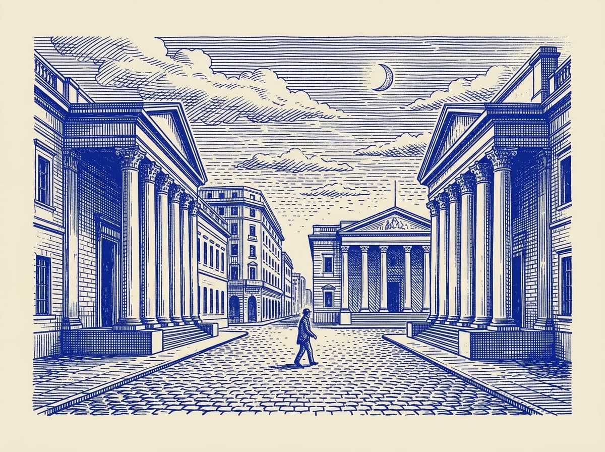 Monserrat, ilustración grabada en azul cobalto sobre papel crema