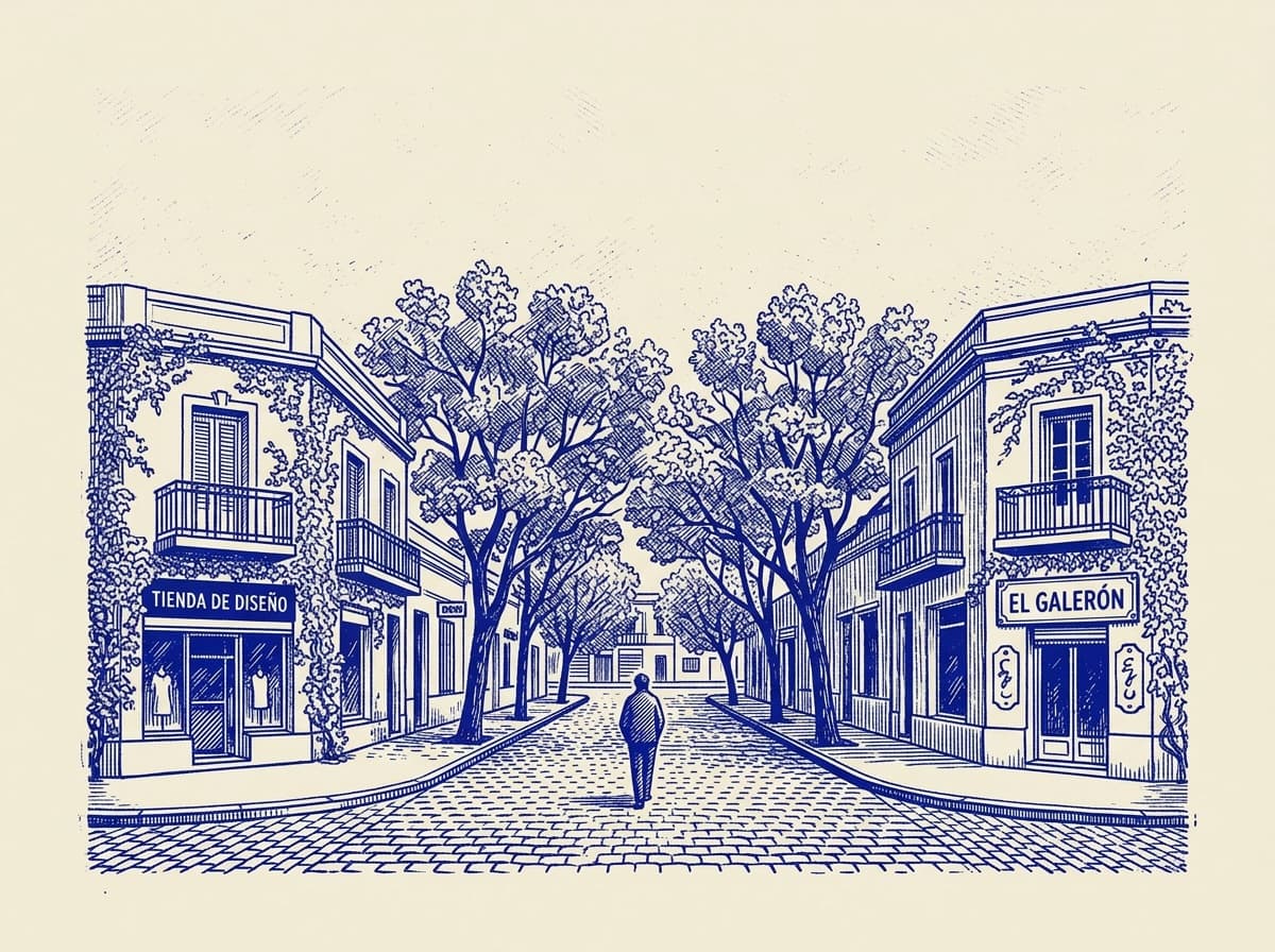 Palermo, ilustración grabada en azul cobalto sobre papel crema