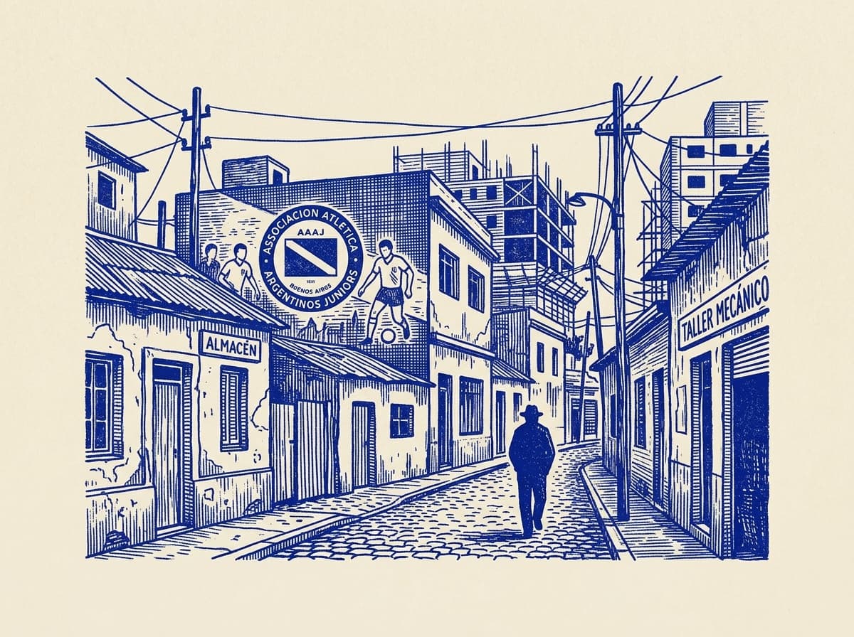 Paternal, ilustración grabada en azul cobalto sobre papel crema