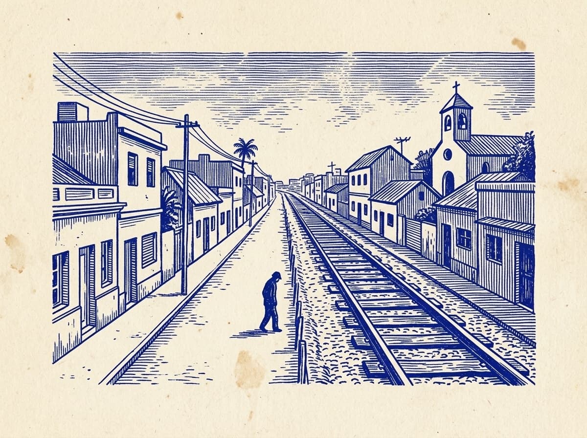Floresta, ilustración grabada en azul cobalto sobre papel crema