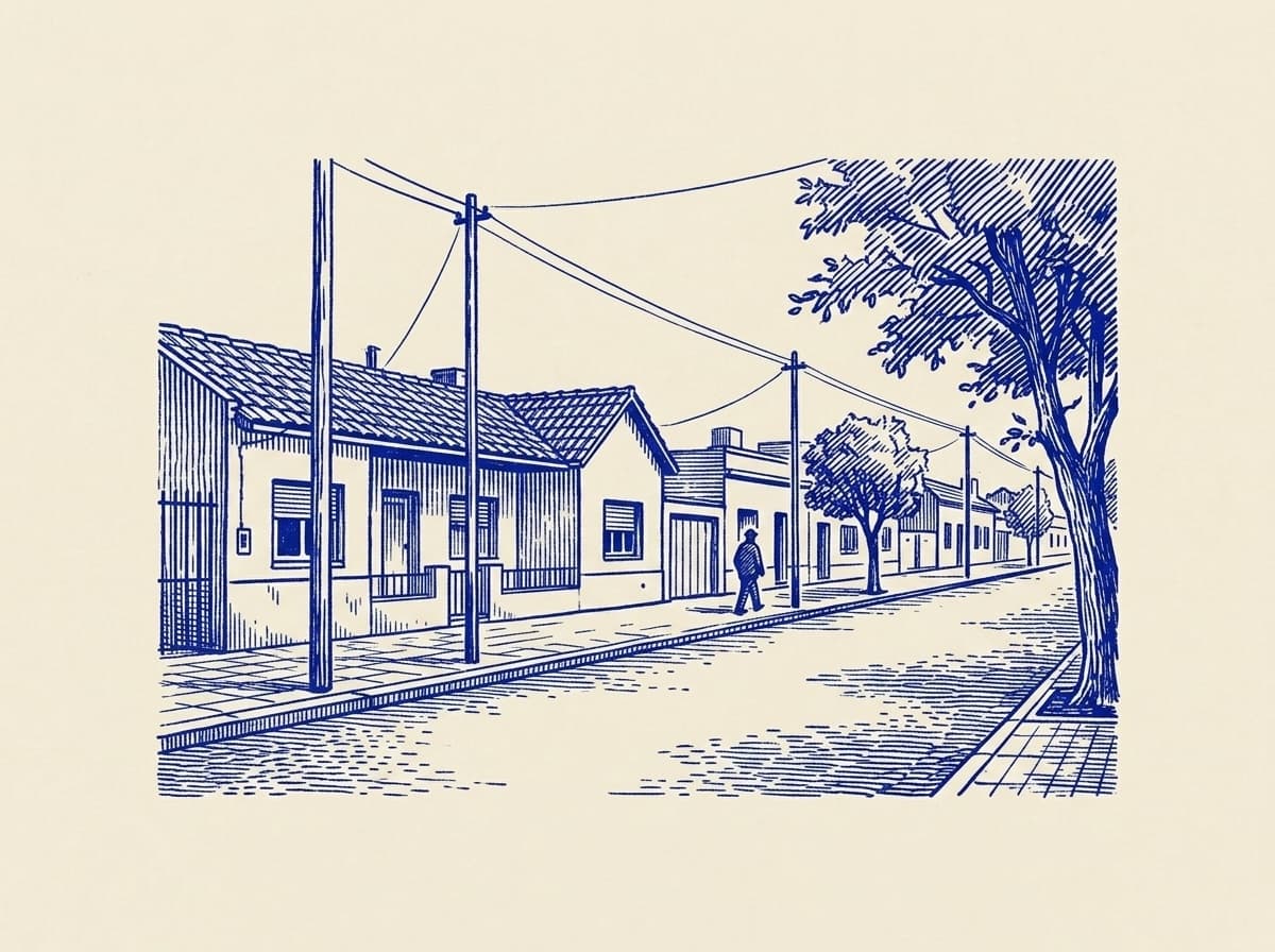 Monte Castro, ilustración grabada en azul cobalto sobre papel crema