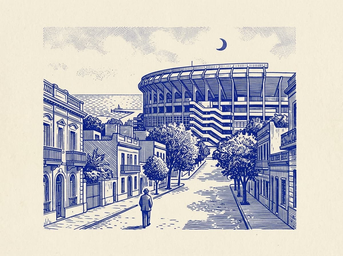 Nuñez, ilustración grabada en azul cobalto sobre papel crema