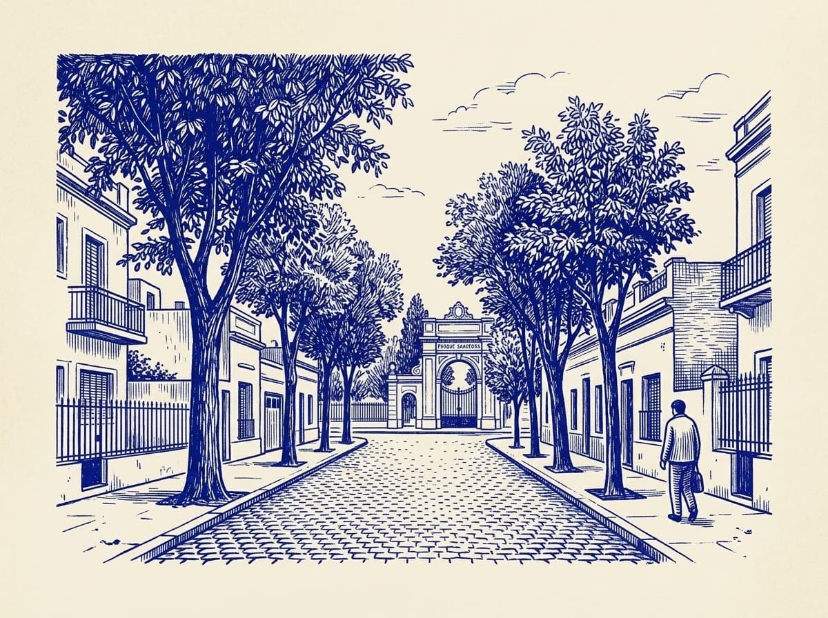 Saavedra, ilustración grabada en azul cobalto sobre papel crema